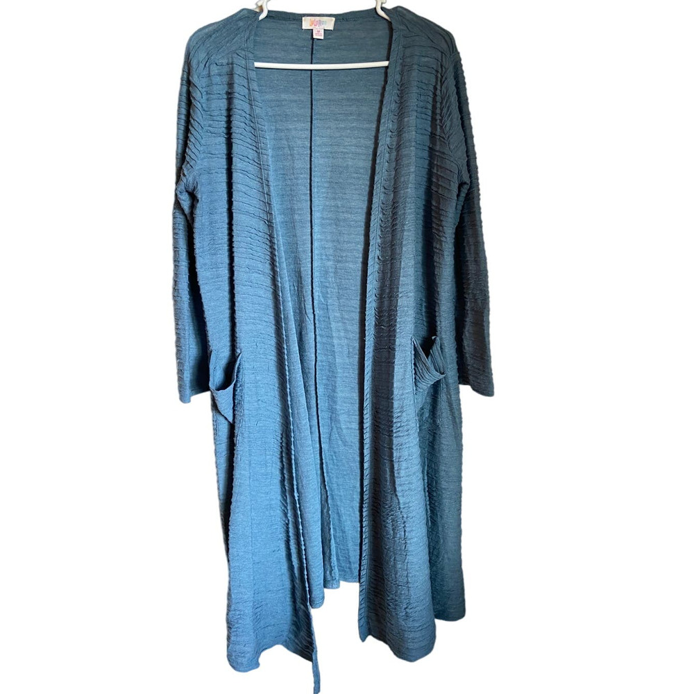 Lularoe Blue Ridged Open Front Cardigan Swimsuit Cover Size M Beach Vacation